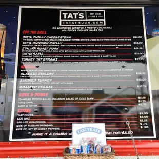 a menu on the side of a truck