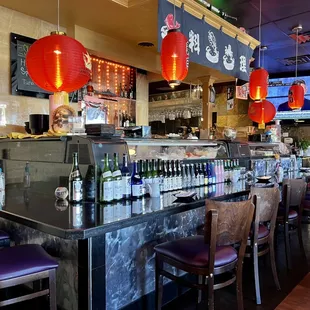 a bar with red lanterns