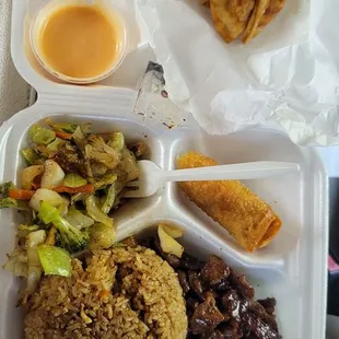 Beef lunch special. And dumplings. Delicious.