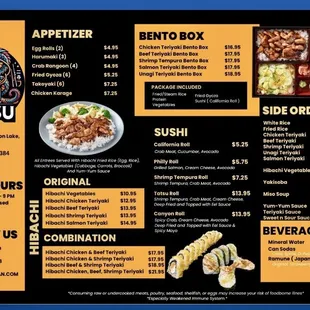 Menu. Please note, current hours of operation as of August 2024 are Mon-Sat 11a-9p, Closed on Sundays.