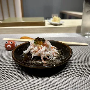 Crab-caviar-seaweed appetizer