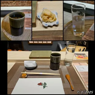 Free water and hot tea while you wait. Also, cute chopsticks holder.