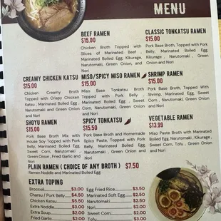 Ramen Menu