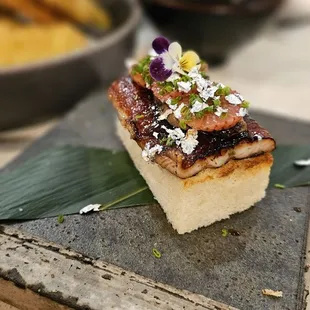 Unagi Toast with Strawberry and Silver Flakes