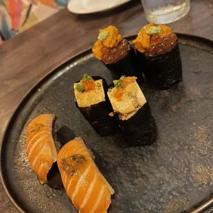 Salmon, ankimo and uni