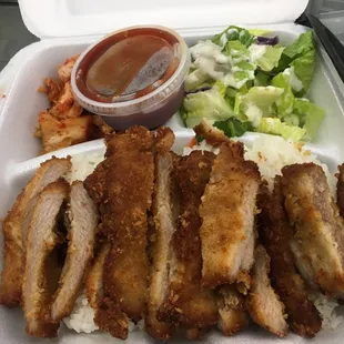 Pork Tonkatsu - Rice - Salad/green - Kim Chee.