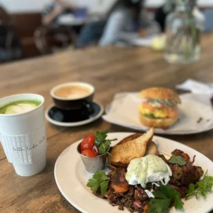 Lamb Hash &amp; Smoked salmon, avocado &amp; egg sandwich