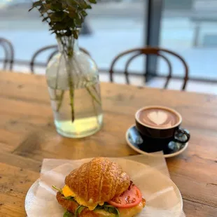 Hot chocolate and breakfast croissant