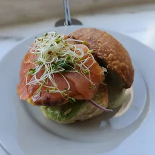 Salmon and egg sandwich