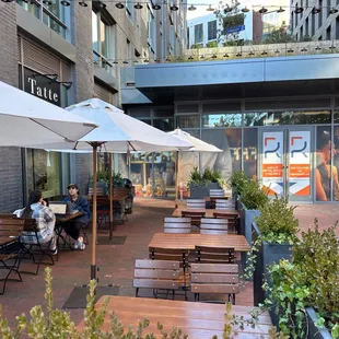 tables and umbrellas