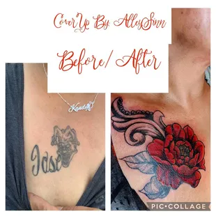 A cover up done at Tattoo Nation by the artist Alley Sinn