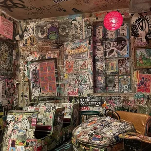 graffiti covered walls and furniture