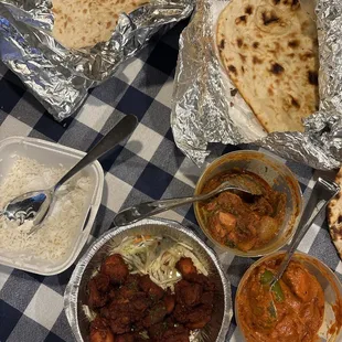 Naan, butter naan, CTM, CK, Chicken 65, rice