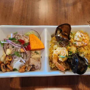 Duo Marino. Ceviche and arroz con mariscos.