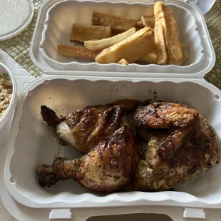 Half chicken with 2 sides.