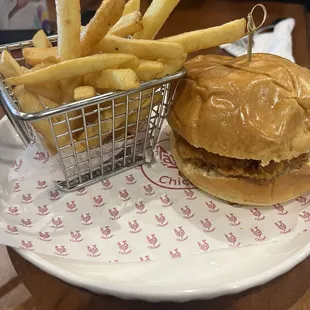 Chicken sandwich and Fries