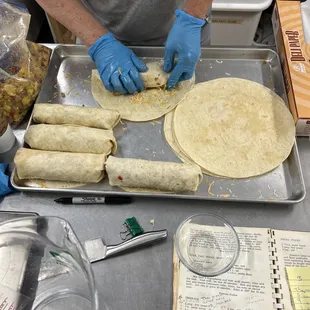 a person preparing a burrito