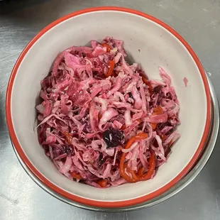 a bowl of red cabbage
