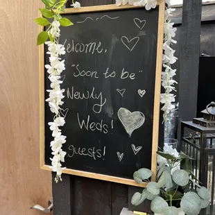 Chalkboard welcoming us to the event space