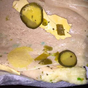 a close up of a piece of food