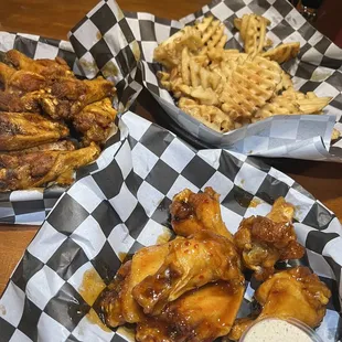 chicken wings and fries
