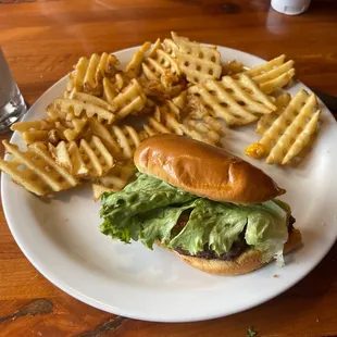 Bacon cheeseburger and waffle fries 100/10