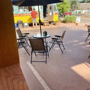 tables and chairs outside