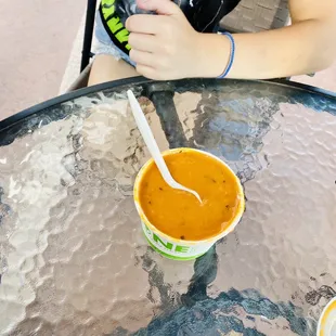 Tomato bisque, you can kind of see the berry smoothie. I forgot to take a pic of that