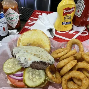 Skillet burger &amp; onion loops