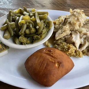 Chicken &amp; Dressing (side salad not pictured)  $8  Pretty good stuff