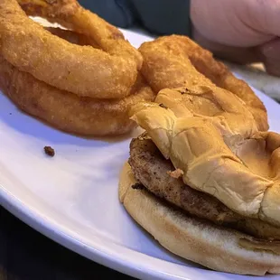 Grilled chicken sandwich (plain) and onion rings