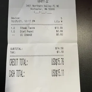 Surcharge for using a credit card.