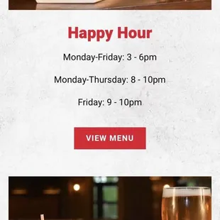 Shows happy hour times that are not honored. They only do 3-6, not the late night that&apos;s shown on their site.
