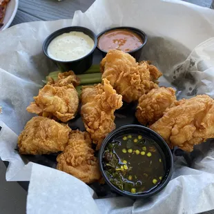 Nuggs with cowboy sauce and vampire sauce.