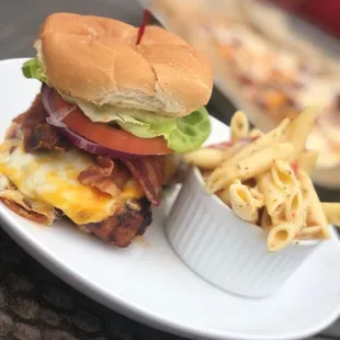 a burger and fries on a plate