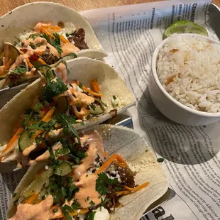 Korean Short Rib Tacos with cauliflower rice