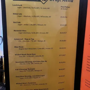 Drink menu