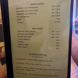 Drink menu