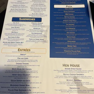 the menu of the restaurant