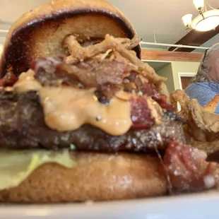 a large hamburger and french fries