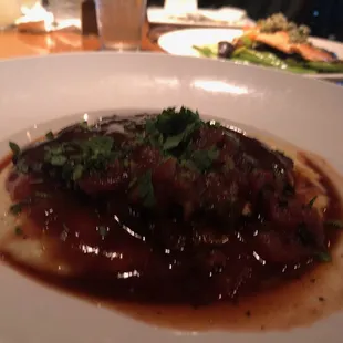 Mahi and grits. The Mahi was still swimming - in a bath of BBQ sauce.