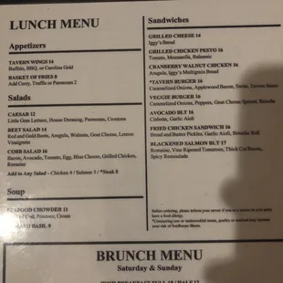 Lunch menu