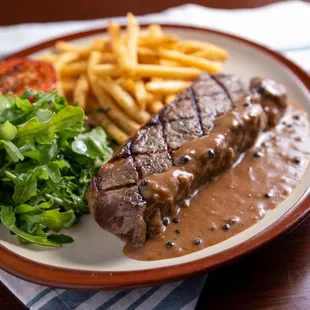 New York &apos;Steak Frites&apos; with Bourbon Peppercorn Sauce