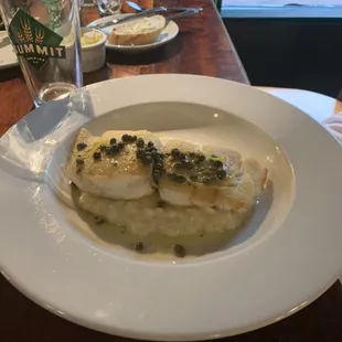 Halibut over Parmesan risotto