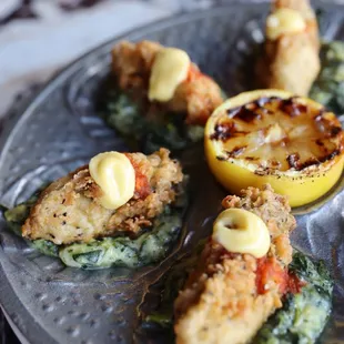 a plate of appetizers on a table