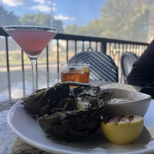Grilled artichokes, cosmo and old fashioned