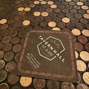 Cool penny covered bar.