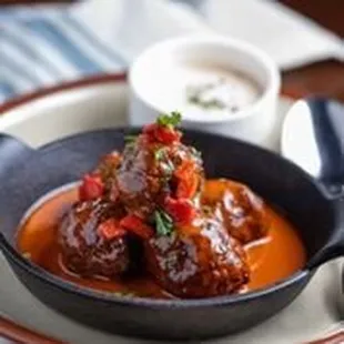 Buffalo Style Sirloin Meatballs, Spicy wing sauce and Honey Garlic Ranch