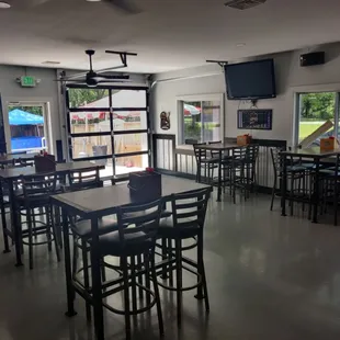 tables and chairs in a restaurant