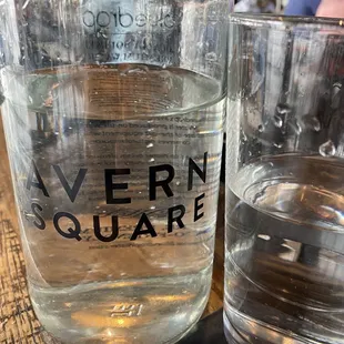 Water dispensed in individual water bottles.